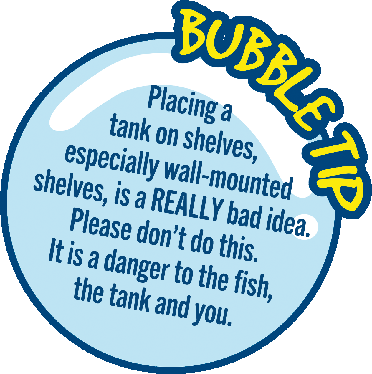 Placing a tank on shelves, especially wall-mounted shelves, is a REALLY bad idea. Please don’t do this. It is a danger to the fish, the tank and you.